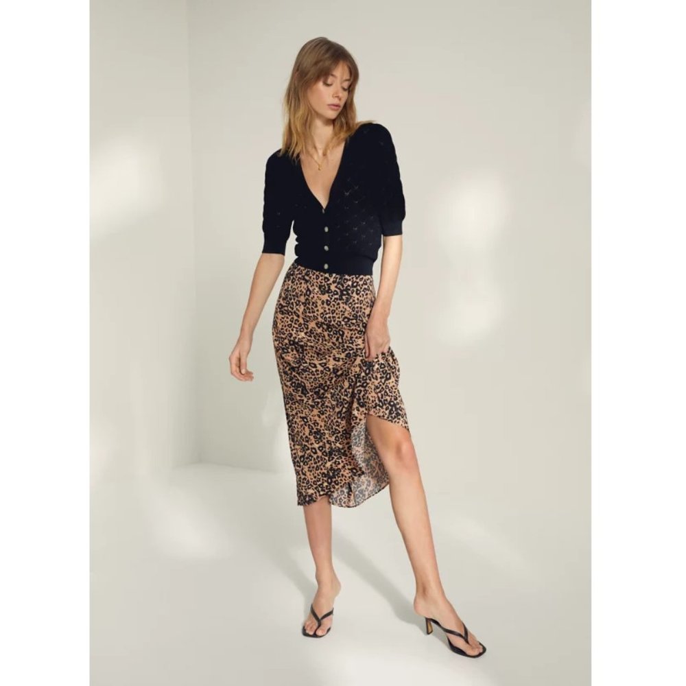 Wilfred Leopard Midi Skirt in Almond/Black Sz 2